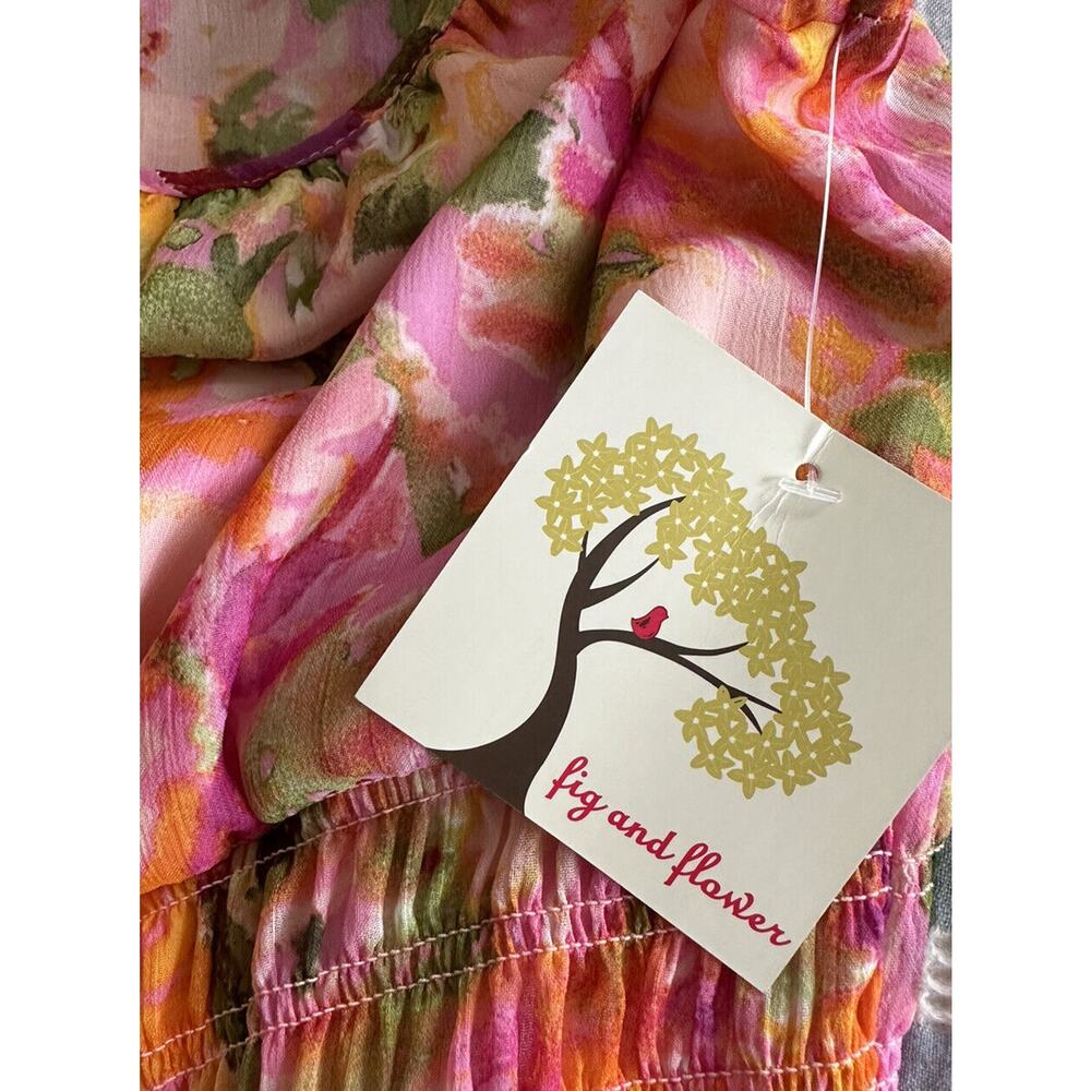 New Anthropologie Fig & Flower Floral Boho Hi Lo Chiffon LS Dress Lined Large - Picture 5 of 9